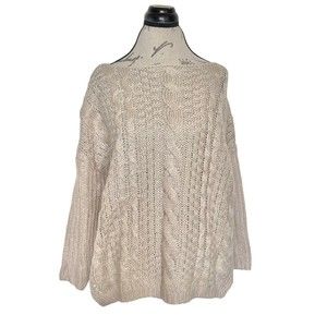 Pink Lily Sweater Womens Beige Chunky Knit Sz Small Oversized Side Slit Cream